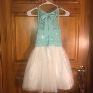 B Darlin Dresses - Aqua and White Sparkly Short Prom Dress B Darlin Dresses - Aqua and White Sparkly Short Prom Dress